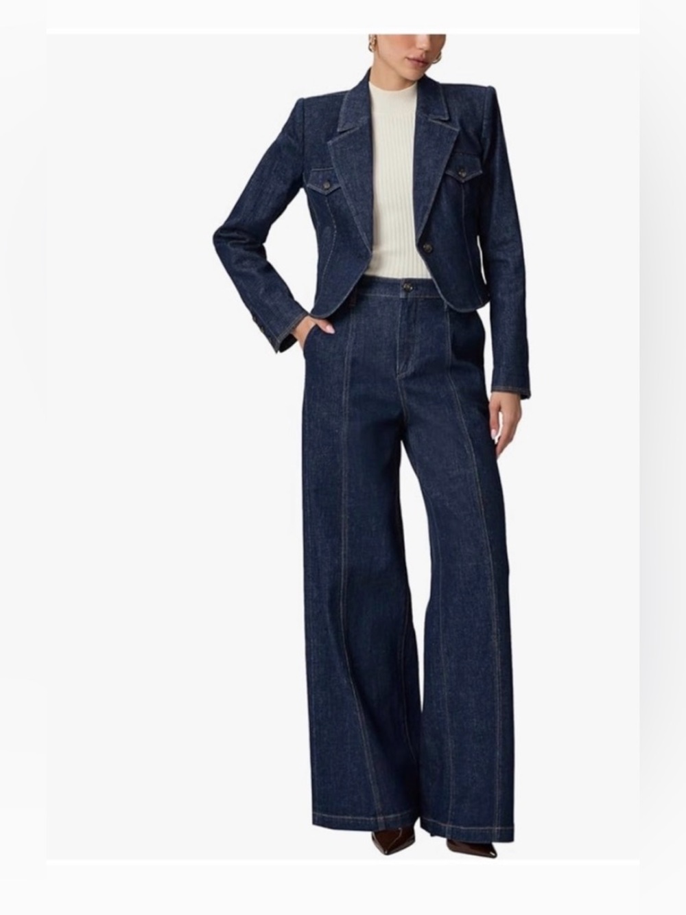 PAIGE Aurora 32 in Dark Blue Wide-Leg Denim Jeans